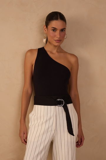 Black One-Shoulder Crepe Bodysuit