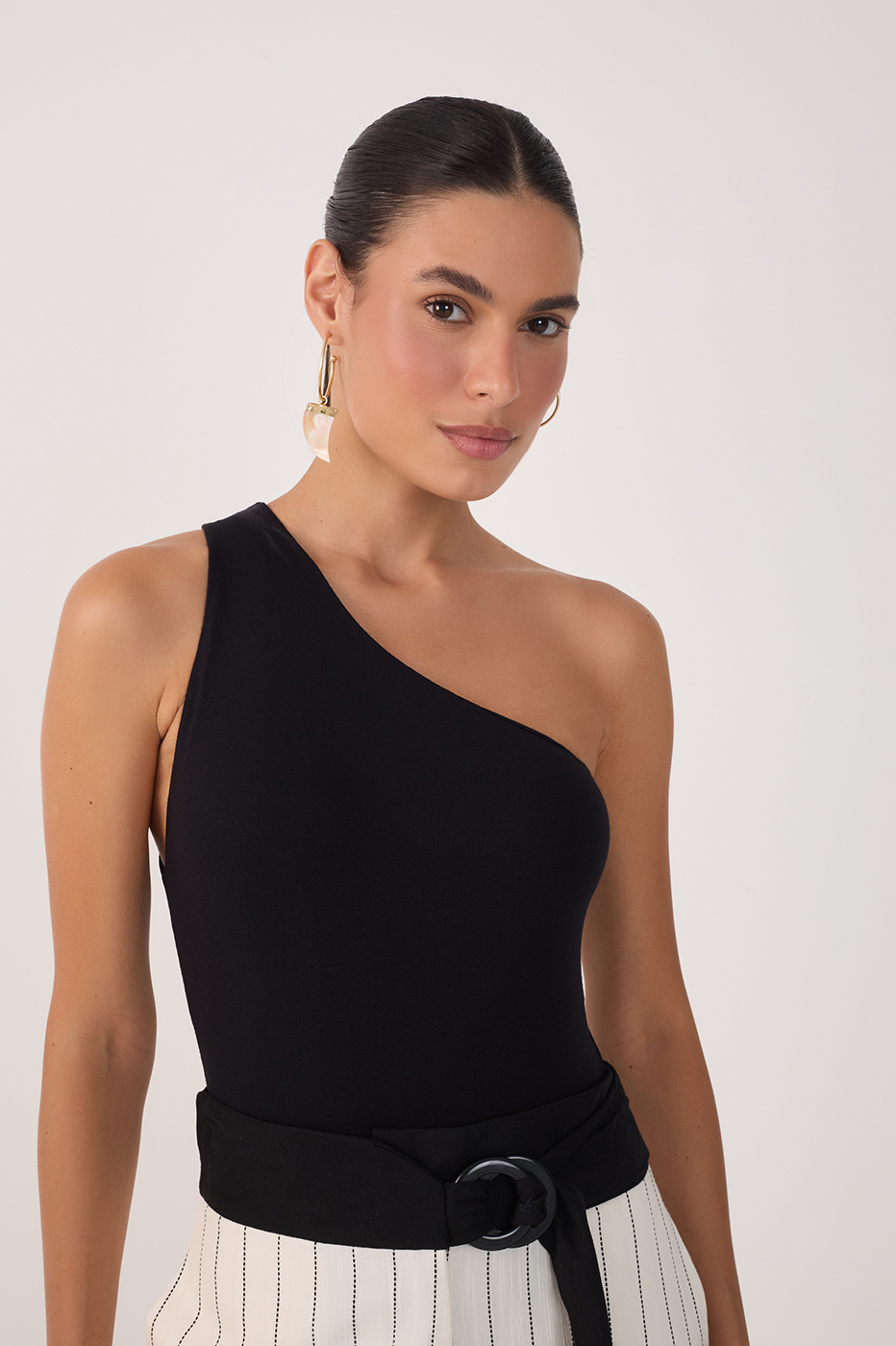 Black One-Shoulder Crepe Bodysuit
