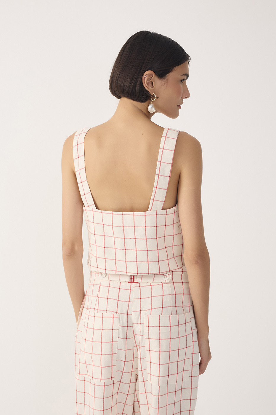 Off-White Plaid Buttoned Linen Blouse