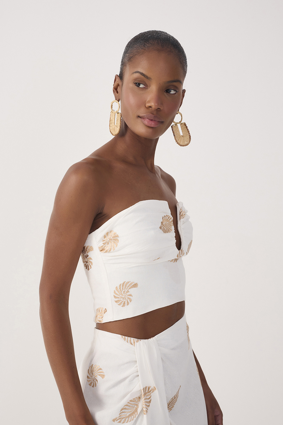 Off-White Embroidered Shell Lurex Linen Blouse