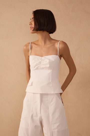 Off-White Square Neck Sleeveless Cotton Blouse