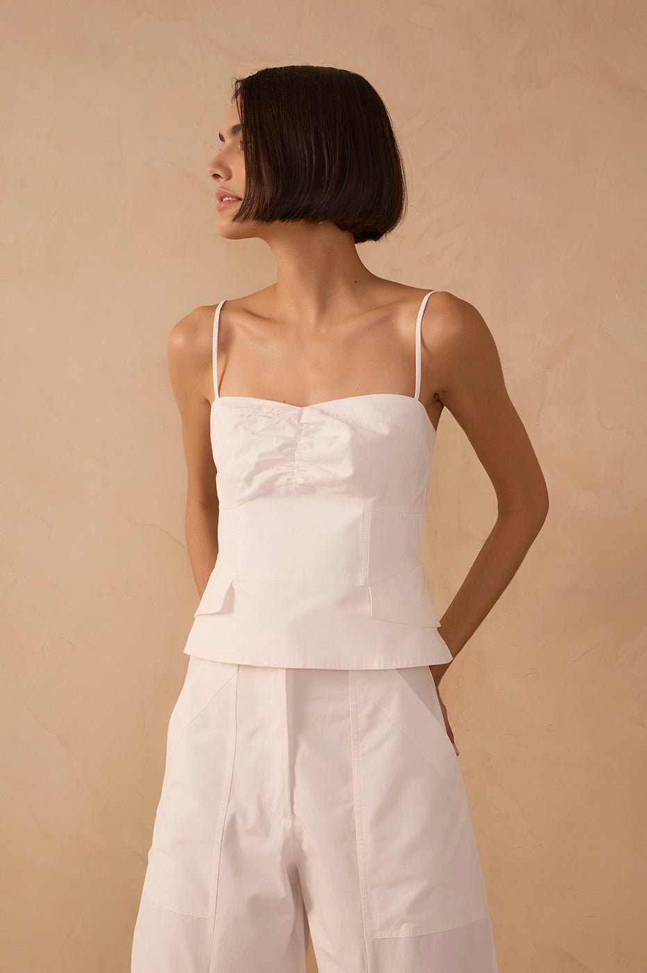 Off-White Square Neck Sleeveless Cotton Blouse