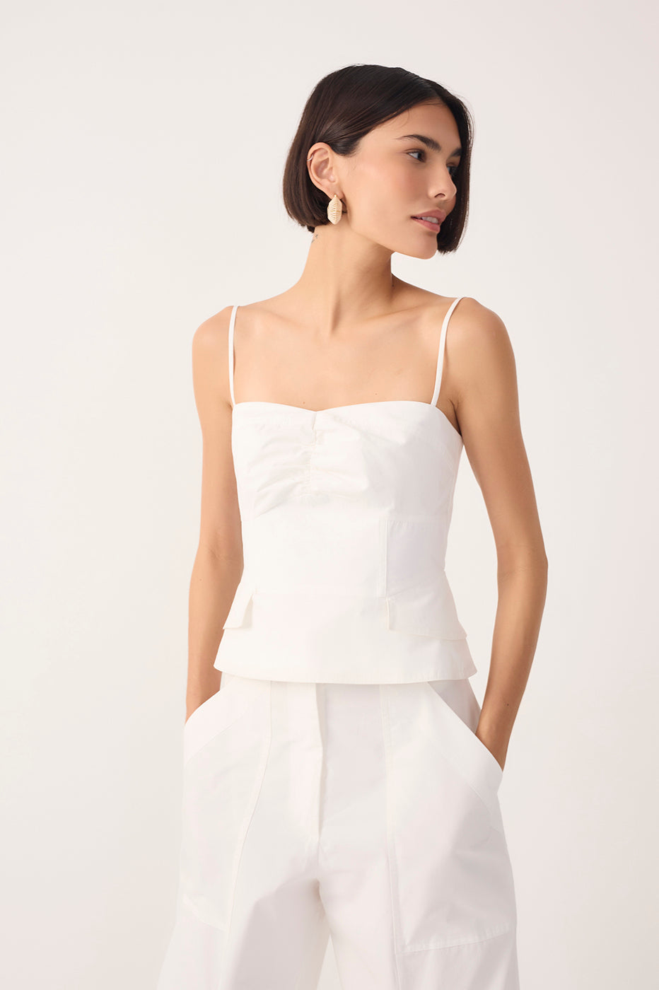 Off-White Square Neck Sleeveless Cotton Blouse