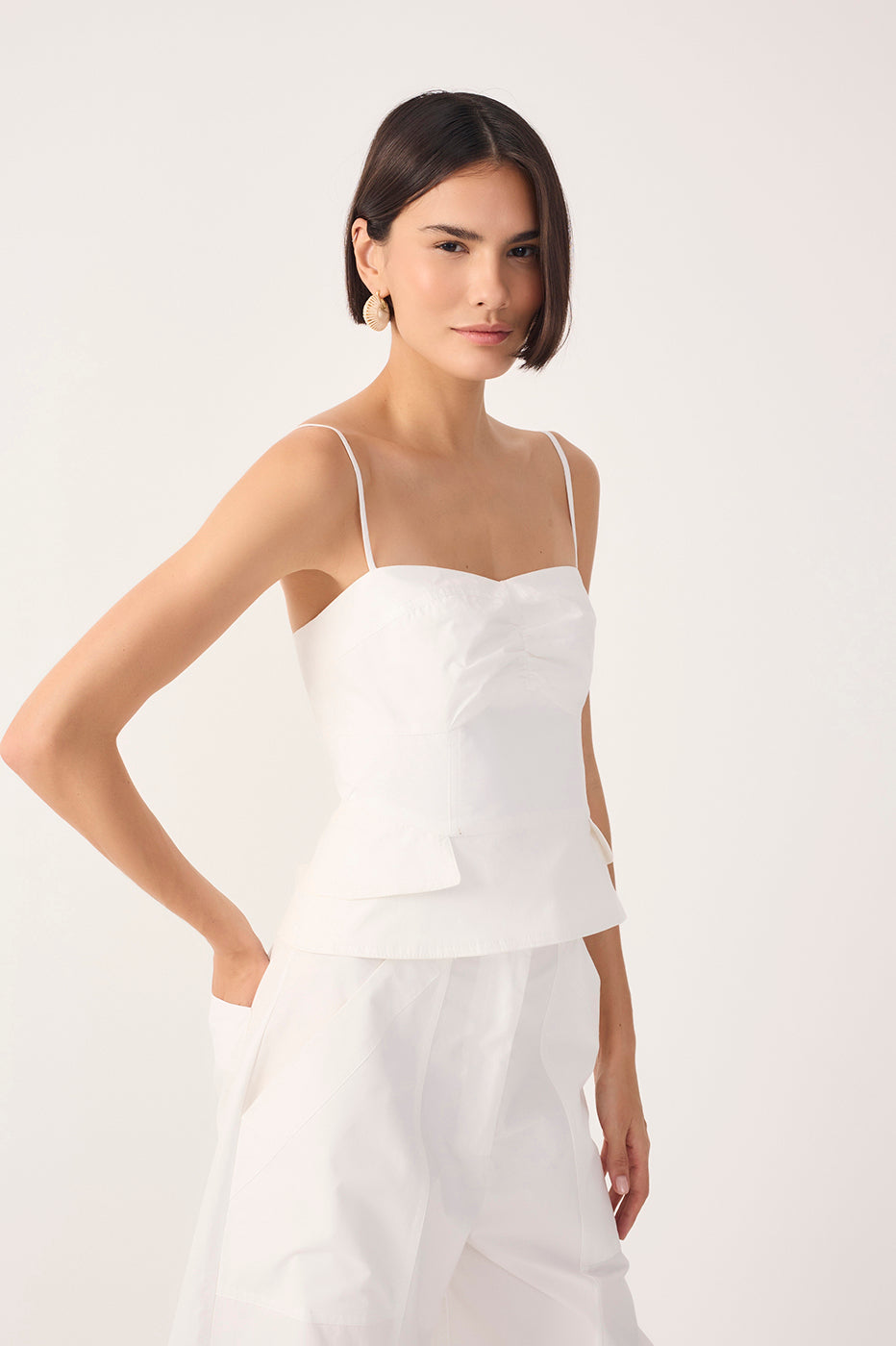 Off-White Square Neck Sleeveless Cotton Blouse