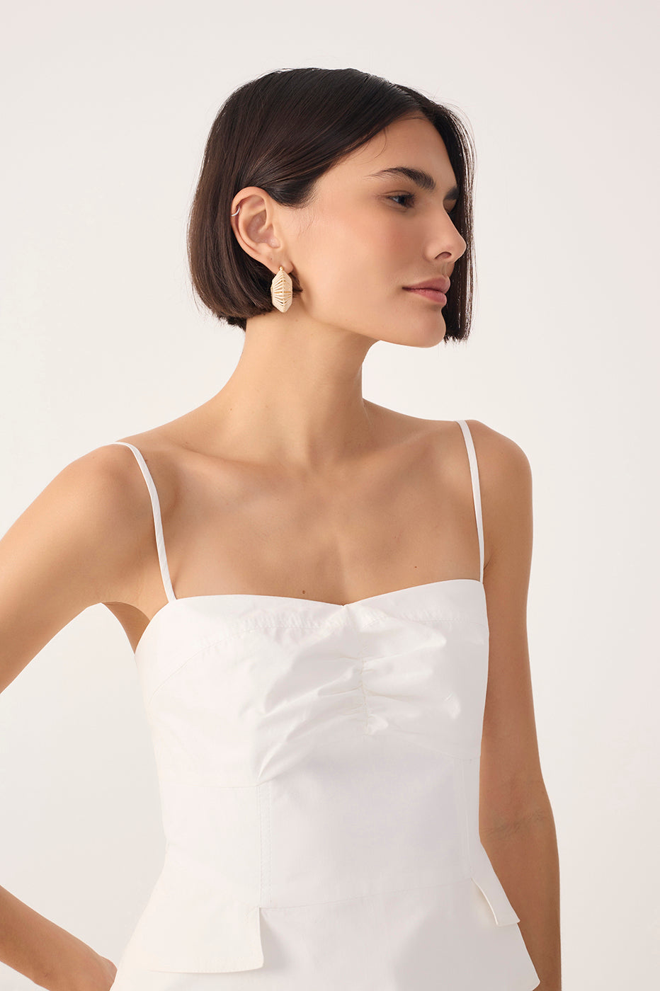 Off-White Square Neck Sleeveless Cotton Blouse