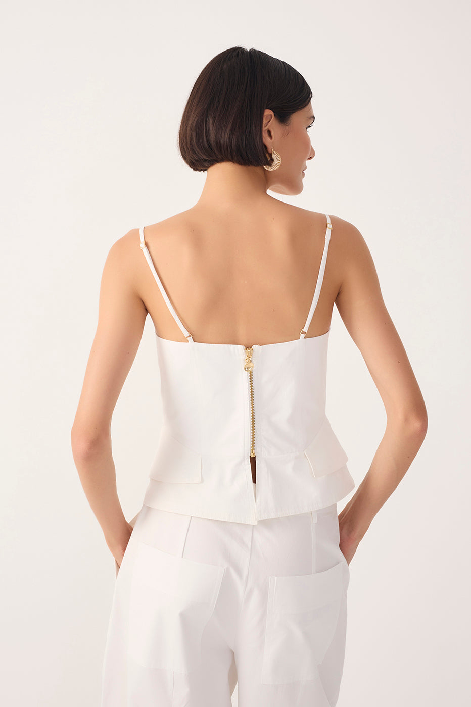 Off-White Square Neck Sleeveless Cotton Blouse