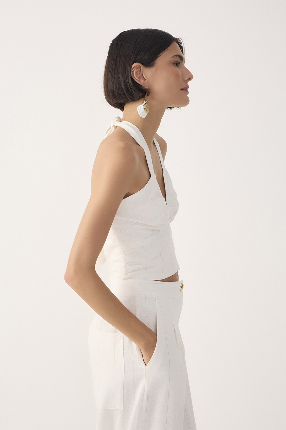 Off-White Striped Lurex Linen Blouse