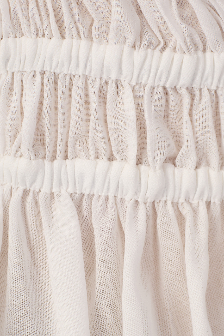 Off-White Smocked Ruffled Hem Cotton Blouse