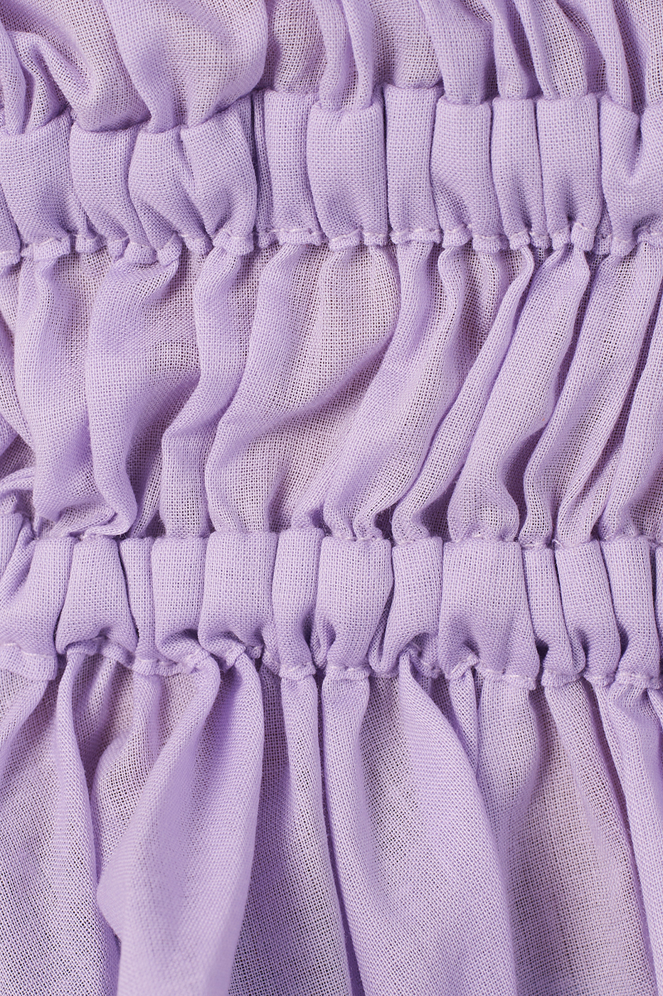 Lilac Smocked Ruffled Hem Cotton Blouse