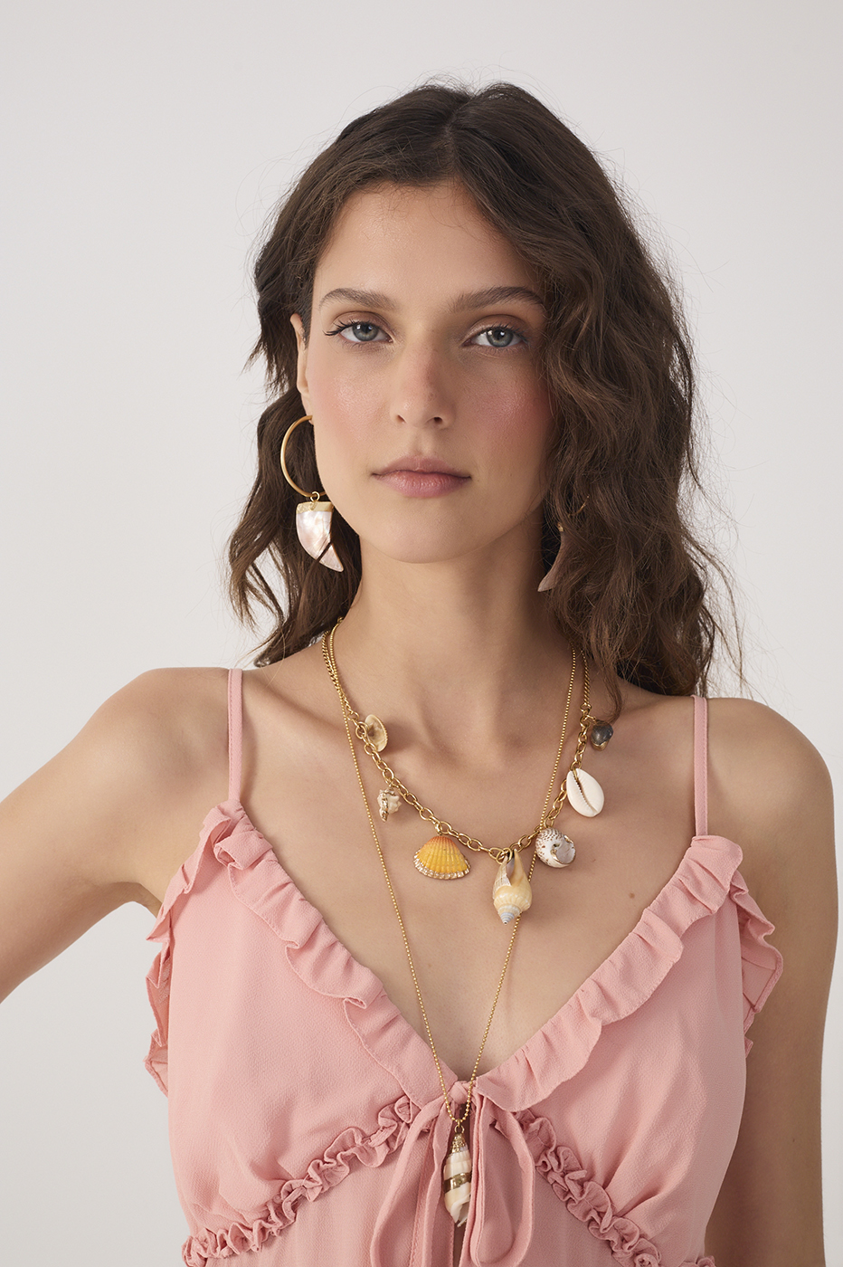 Pink Brisa Front Ties Ruffled Sleeveless Blouse