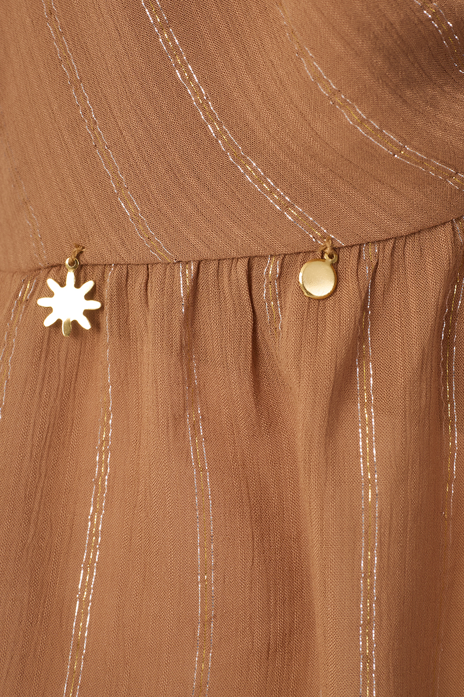 Beige Ruched Embroidered Lurex Blouse