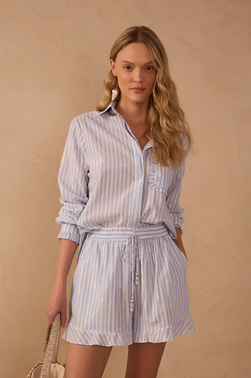 Blue Lurex Stripes Long Sleeve Shirt