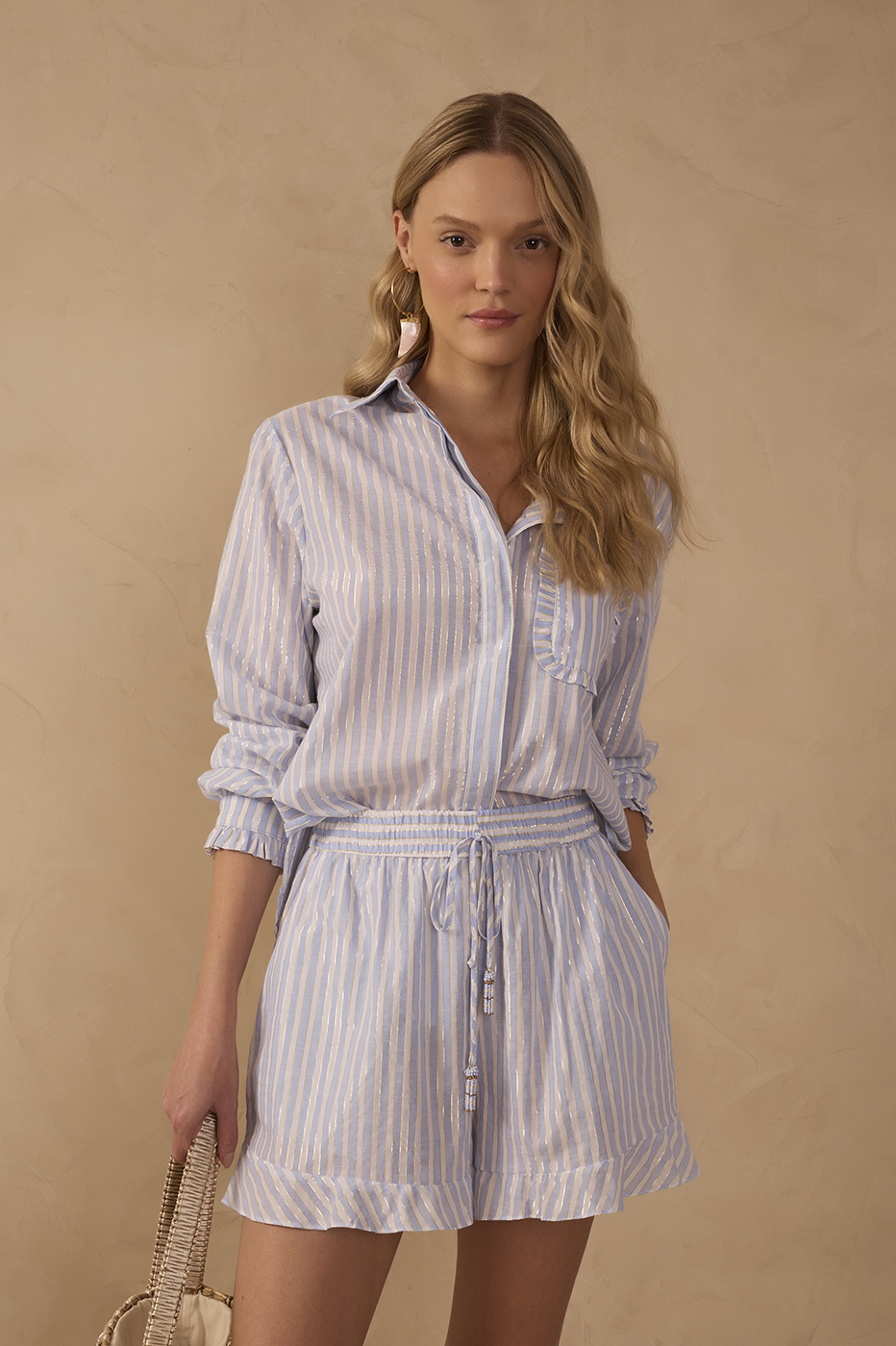 Blue Lurex Stripes Long Sleeve Shirt