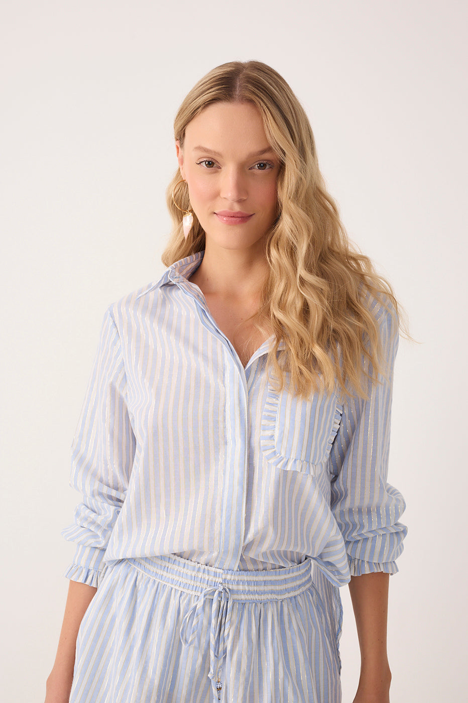 Blue Lurex Stripes Long Sleeve Shirt