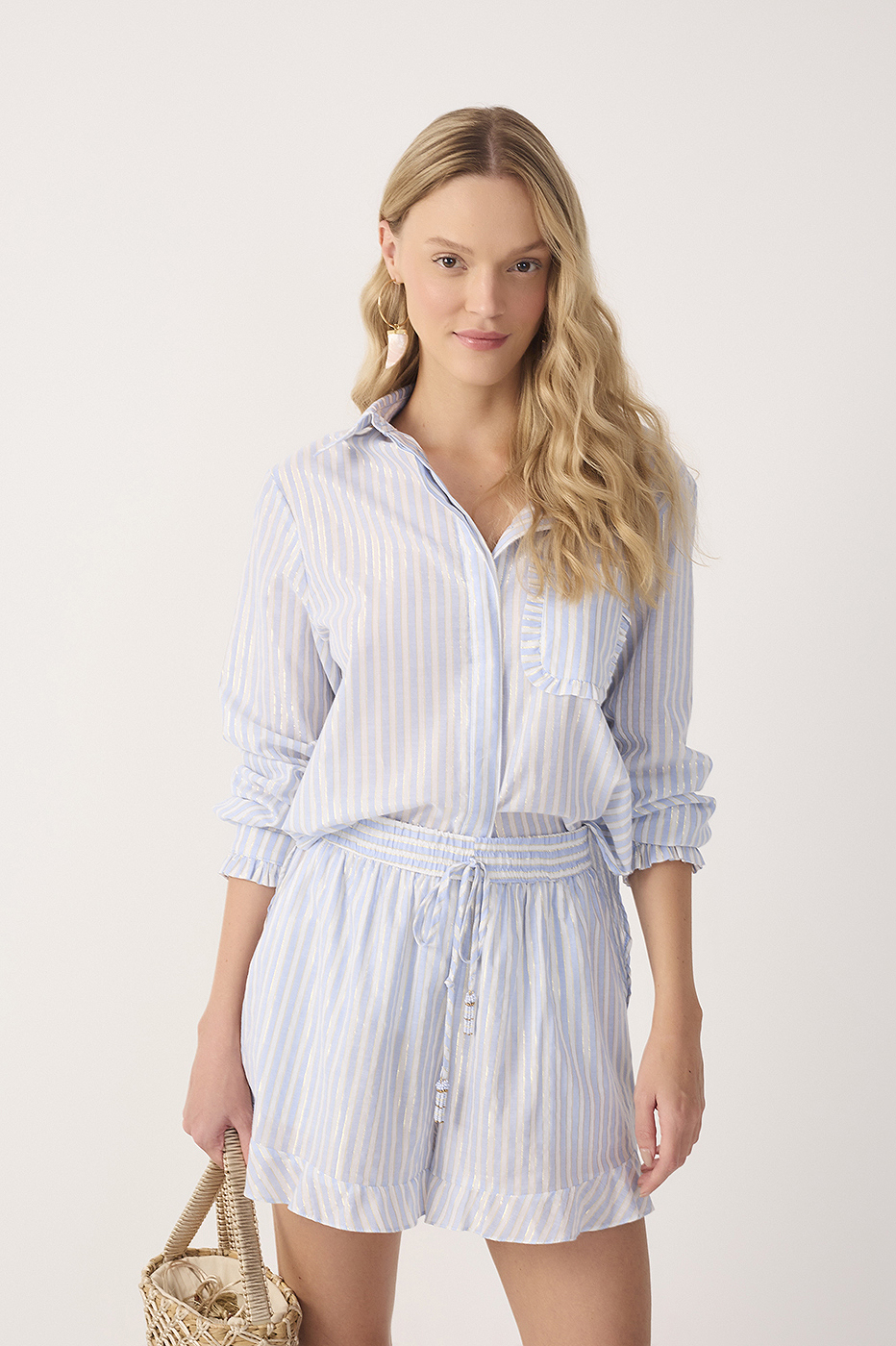 Blue Lurex Stripes Long Sleeve Shirt