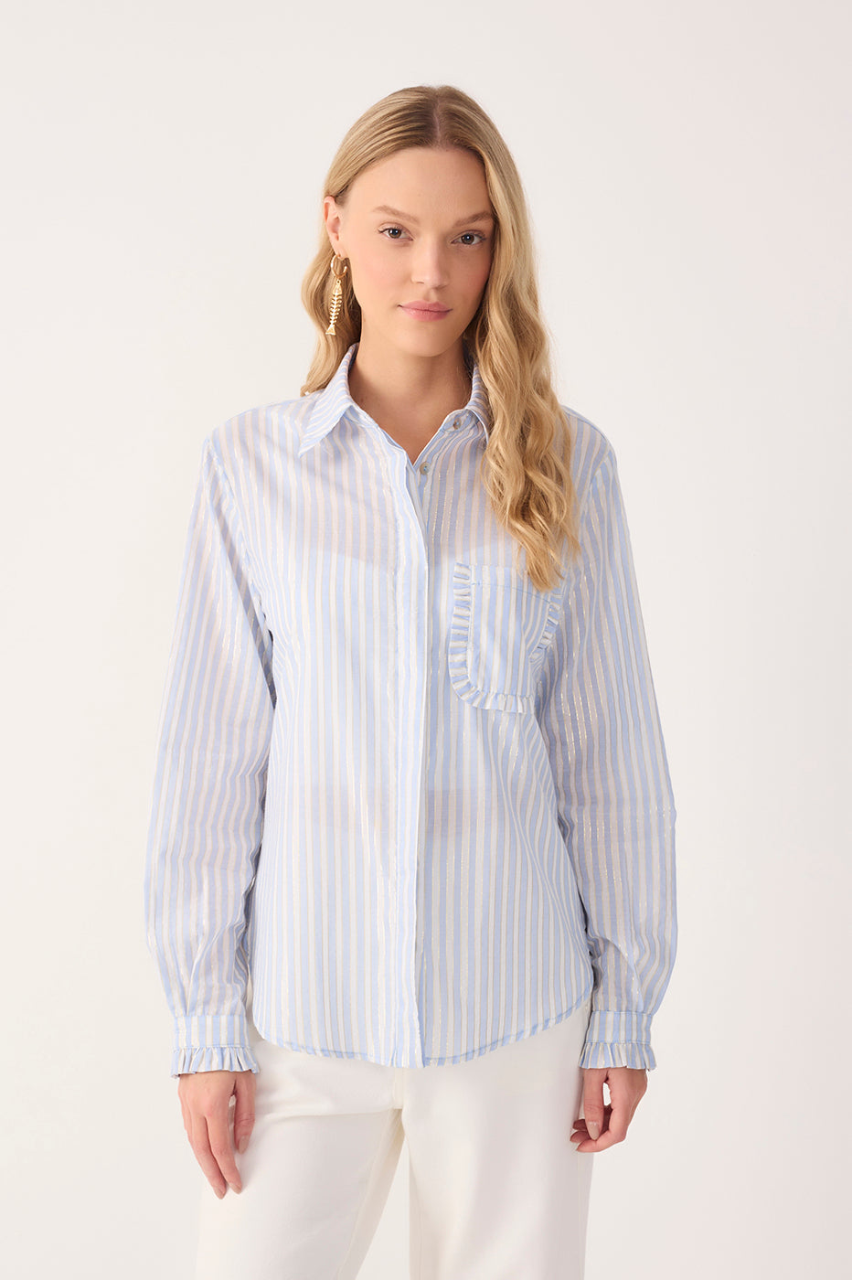 Blue Lurex Stripes Long Sleeve Shirt