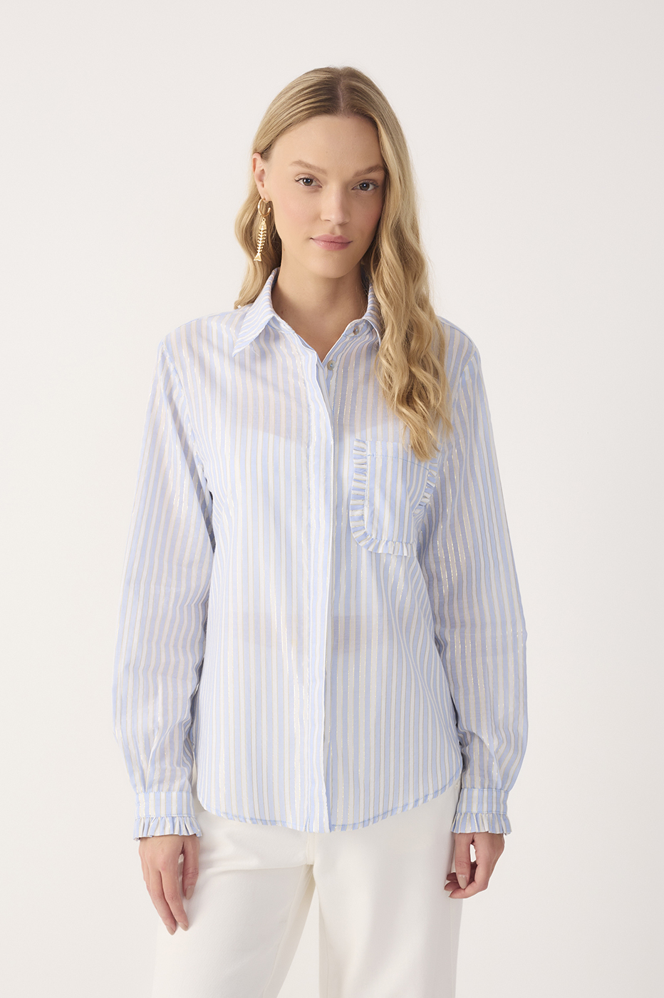 Blue Lurex Stripes Long Sleeve Shirt