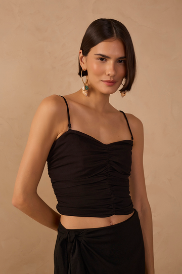 Black Draped Removable Strap Blouse