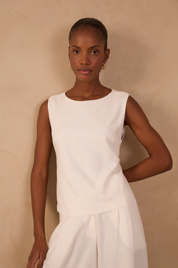 Off-White Open Back Ties Sleeveless Linen Blouse
