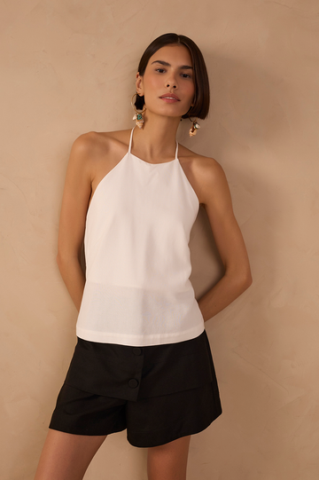 Off-White Halter Neck Linen Blouse