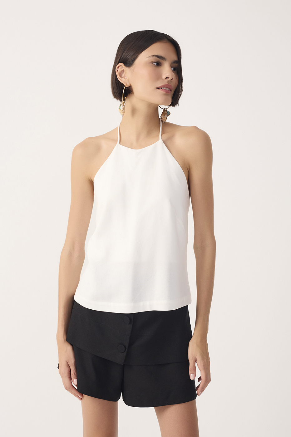 Off-White Halter Neck Linen Blouse
