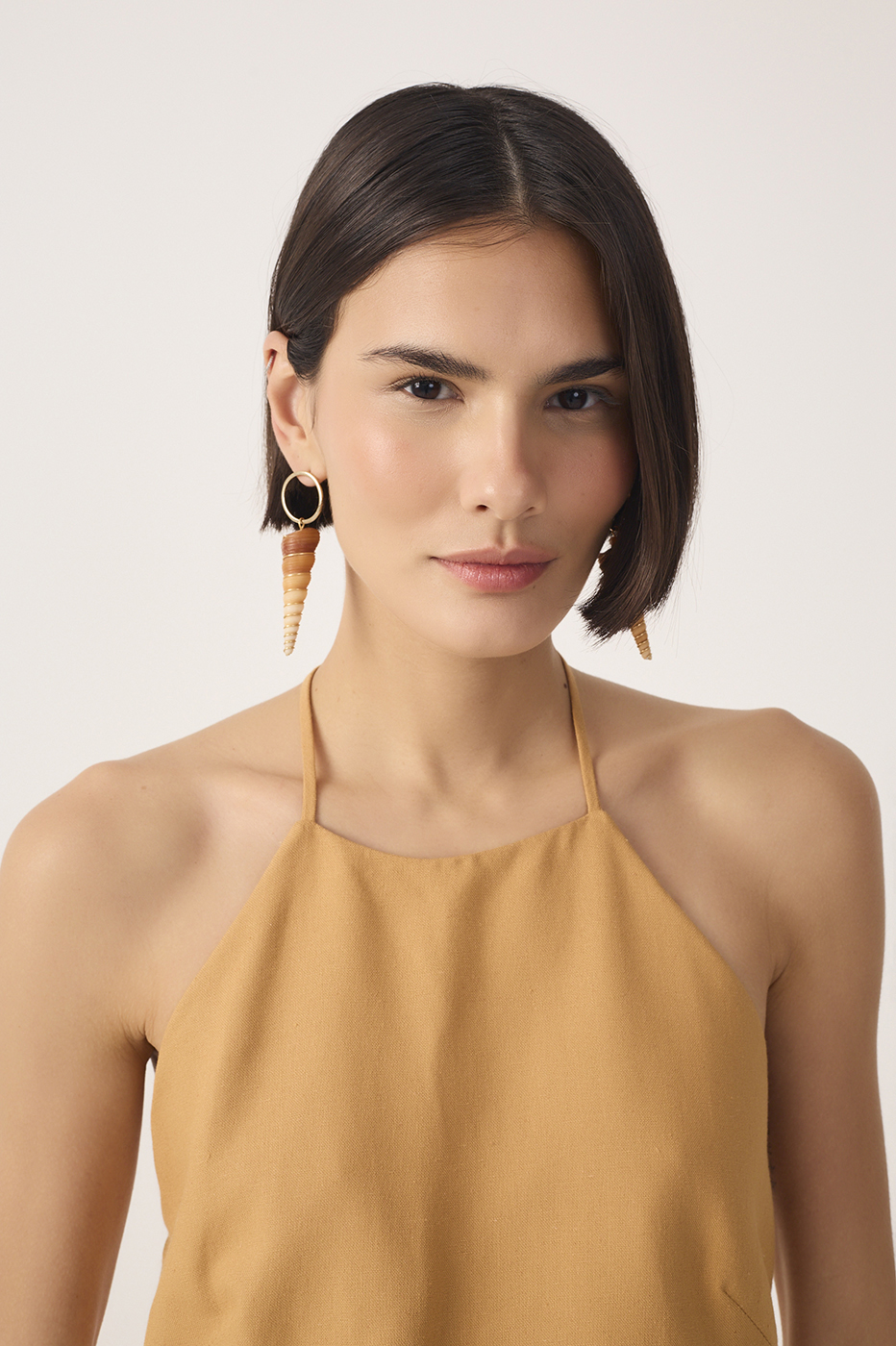 Beige Halter Neck Linen Blouse