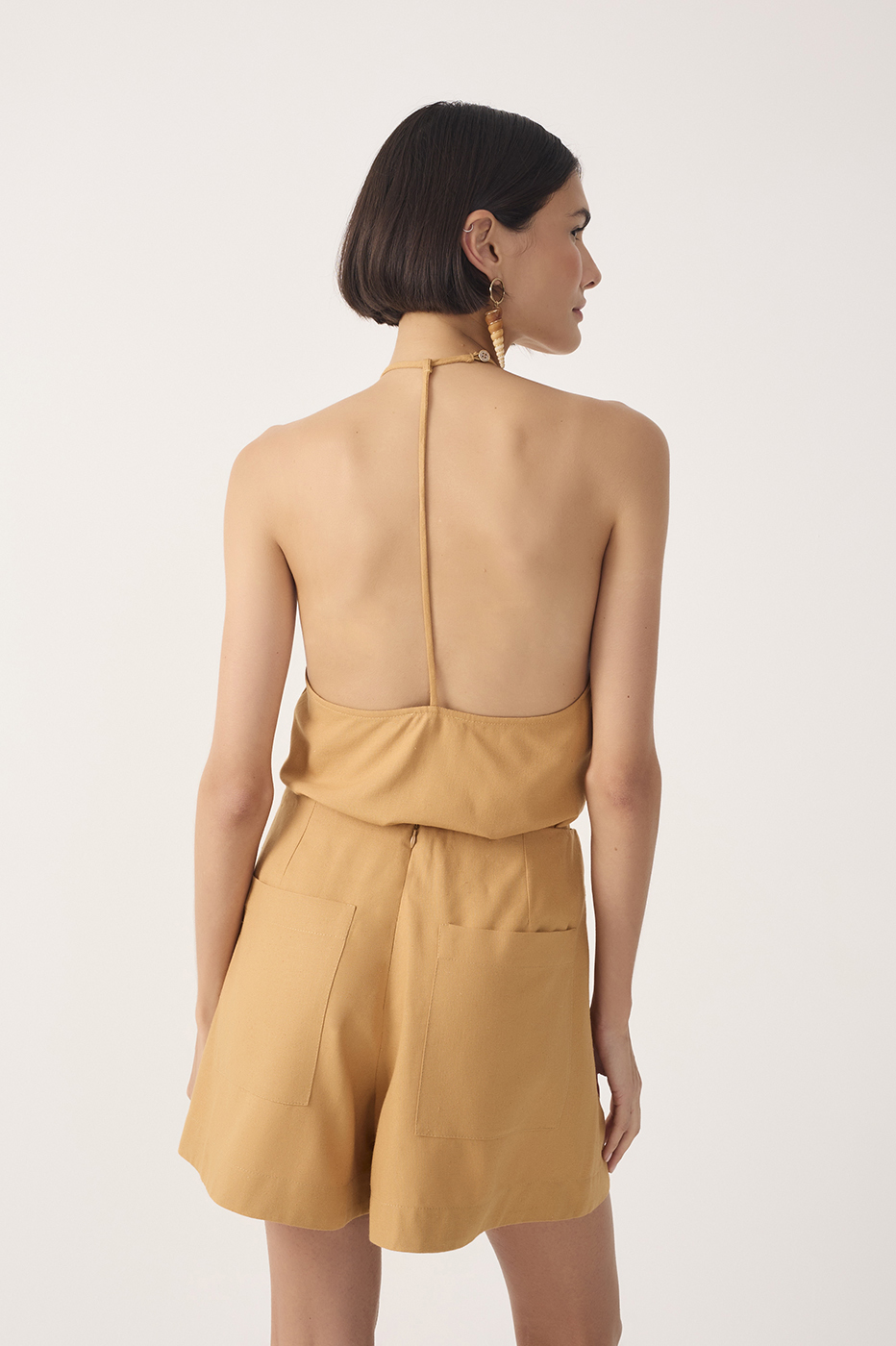 Beige Halter Neck Linen Blouse