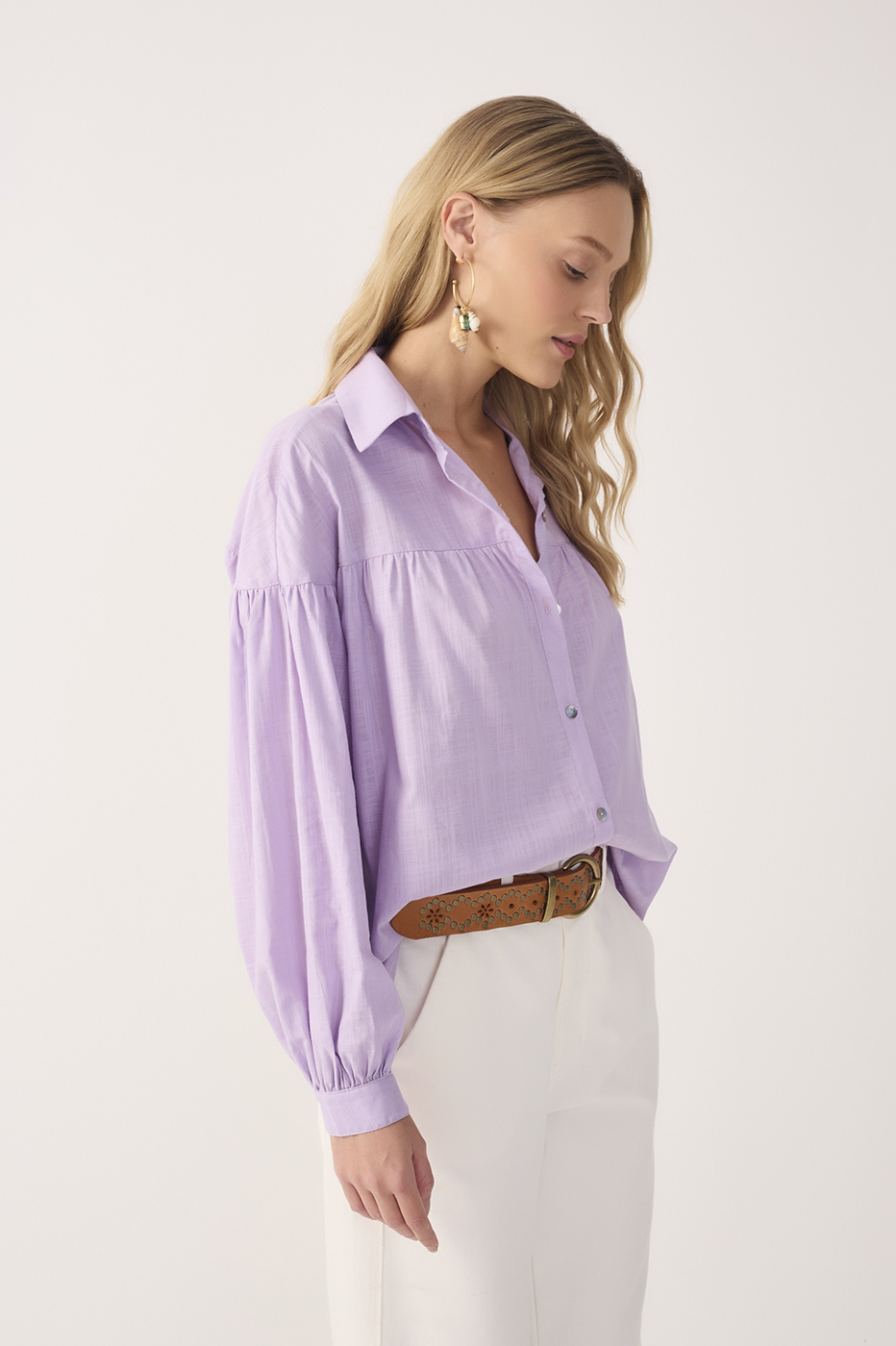 Lilac Collared Buttoned Cotton Shirt