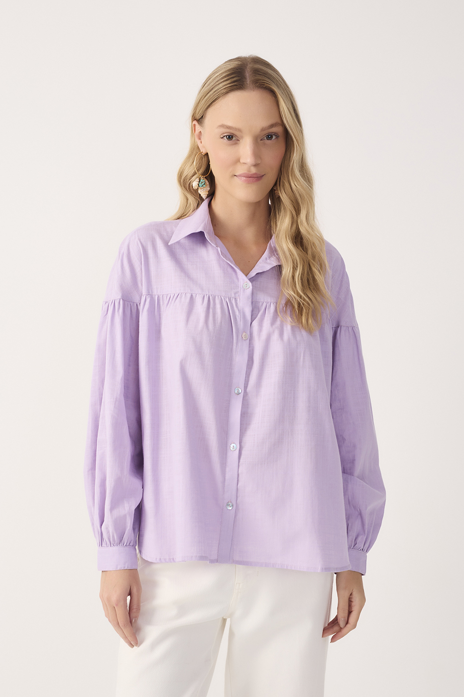 Lilac Collared Buttoned Cotton Shirt