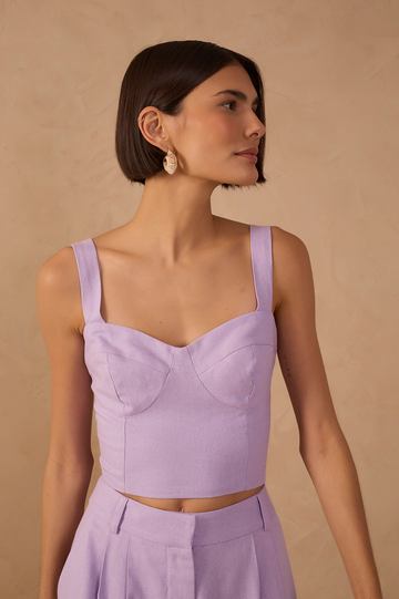 Lilac Sweetheart Neck Smocked Back Linen Top