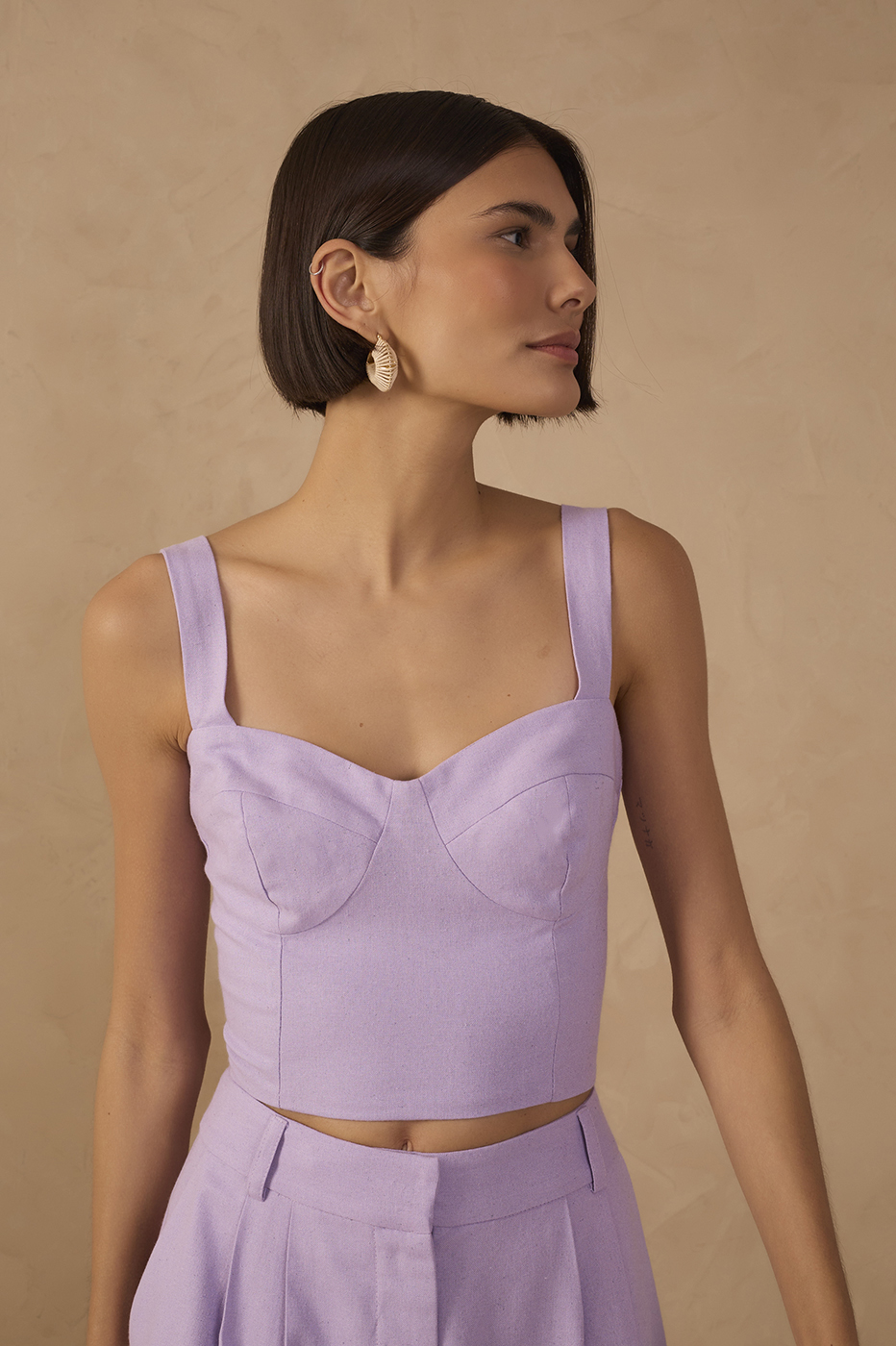 Lilac Sweetheart Neck Smocked Back Linen Top
