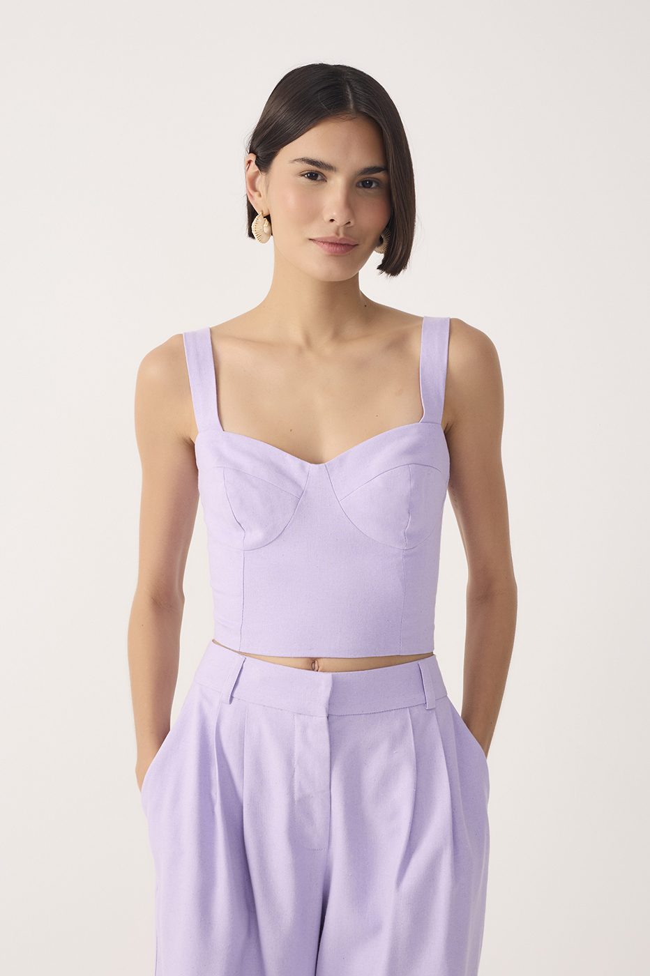 Lilac Sweetheart Neck Smocked Back Linen Top