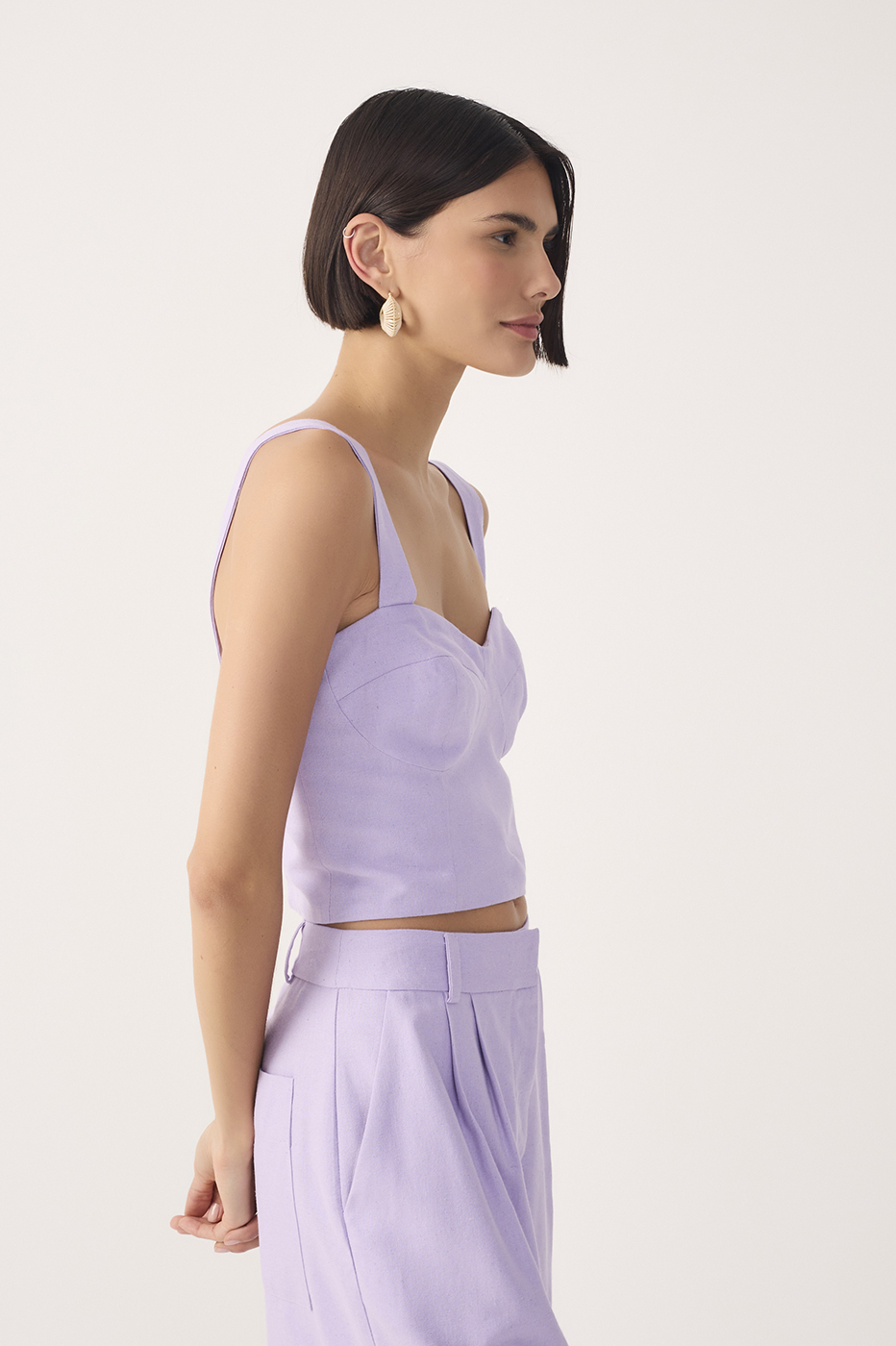 Lilac Sweetheart Neck Smocked Back Linen Top