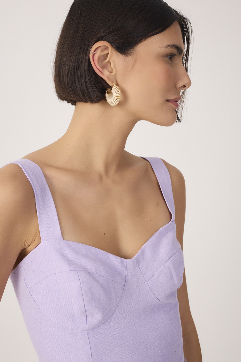 Lilac Sweetheart Neck Smocked Back Linen Top