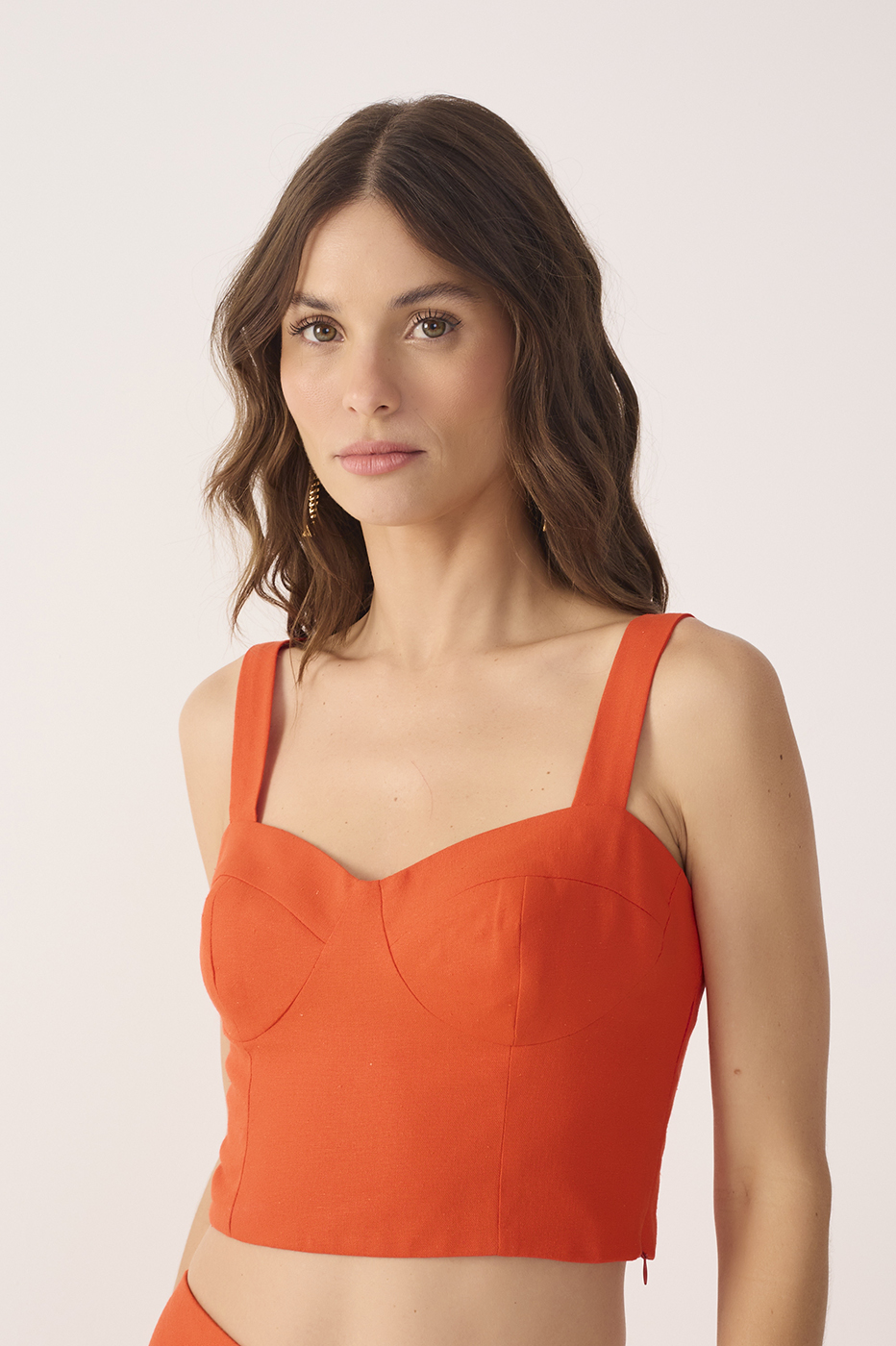 Red Sweetheart Neck Smocked Back Linen Top