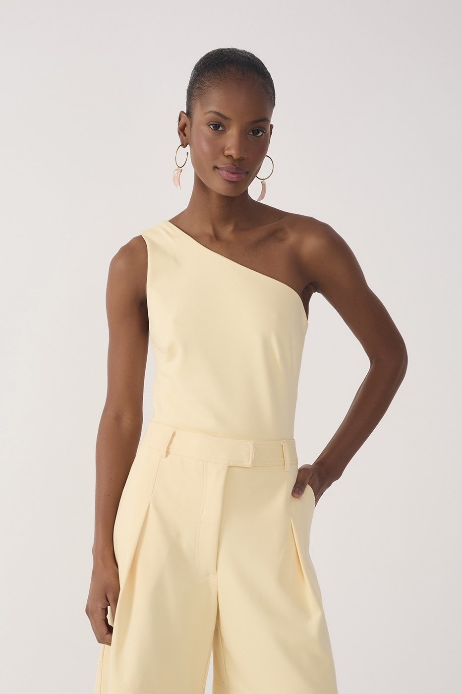 One-Shoulder Tailored Knit Blouse