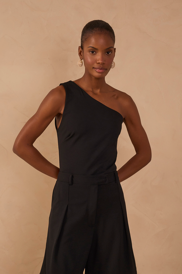 One-Shoulder Tailored Knit Blouse