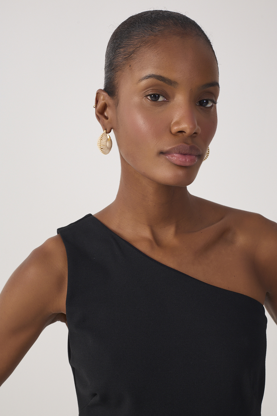One-Shoulder Tailored Knit Blouse