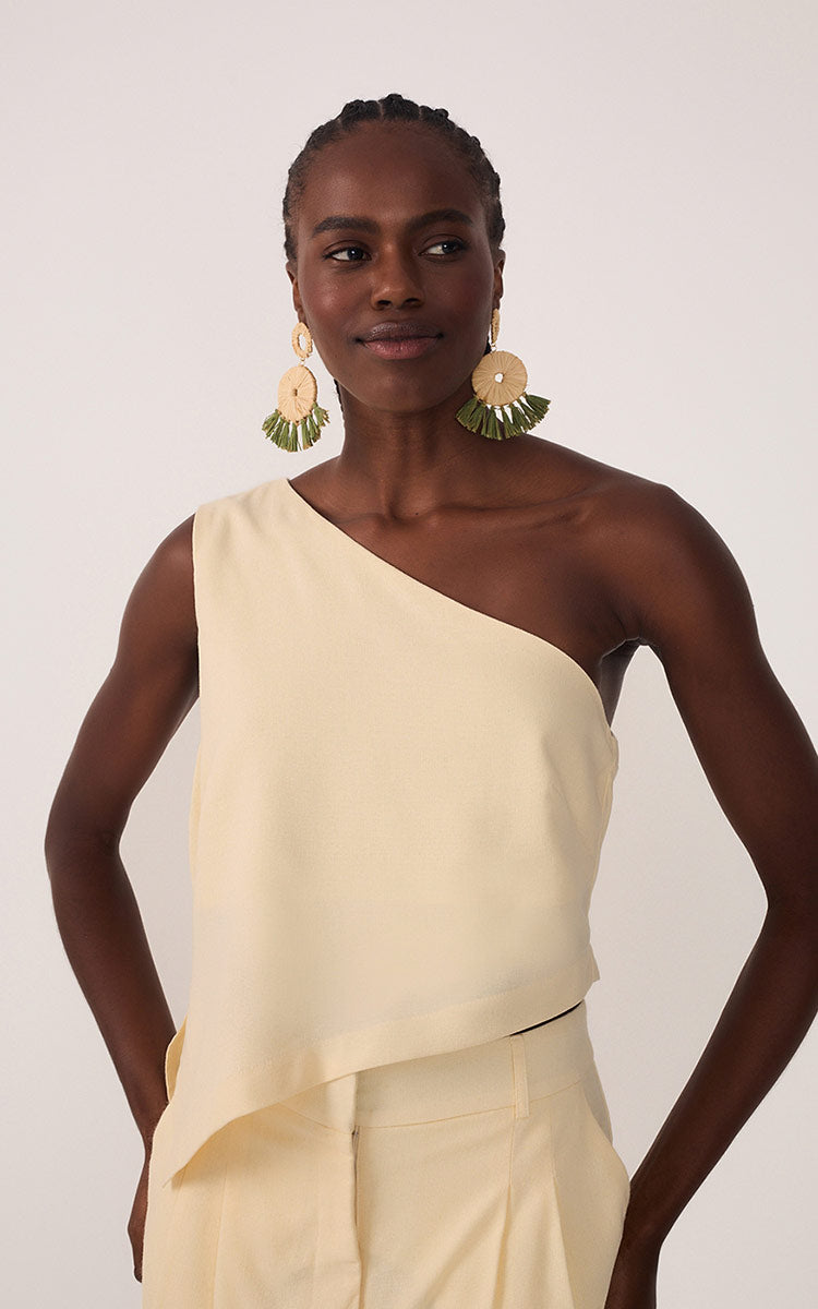 Beige One-Shoulder Asymmetric Blouse