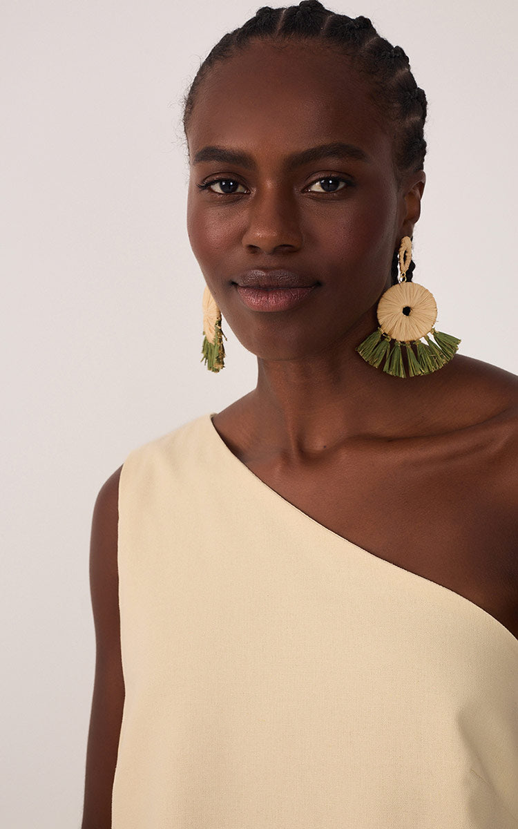 Beige One-Shoulder Asymmetric Blouse