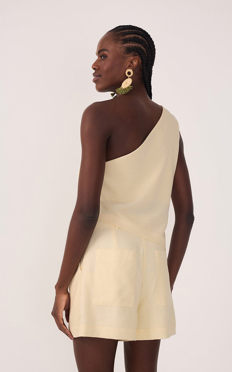 Beige One-Shoulder Asymmetric Blouse