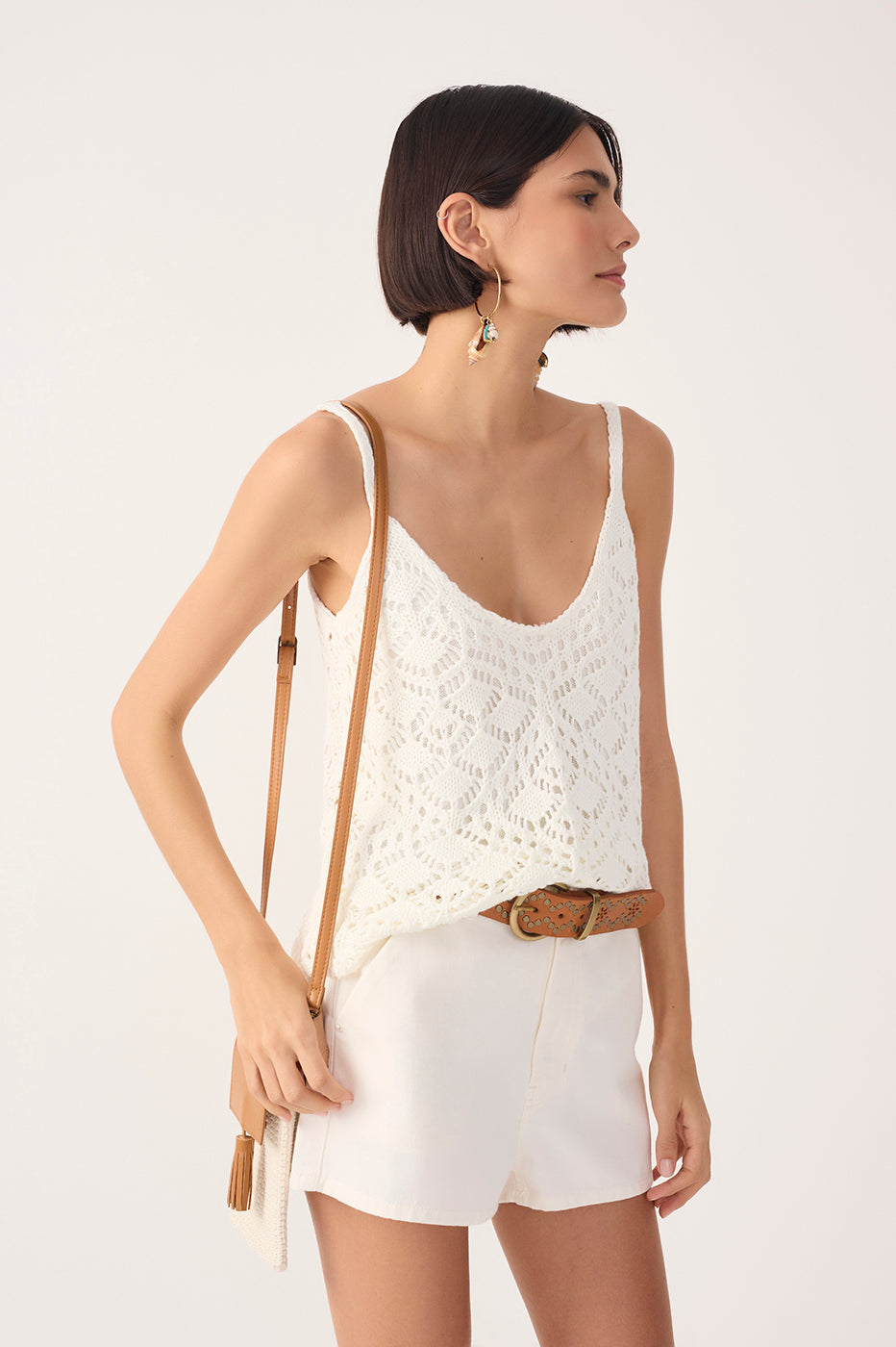 Off-White Thin Straps Sleeveless Tricot Blouse