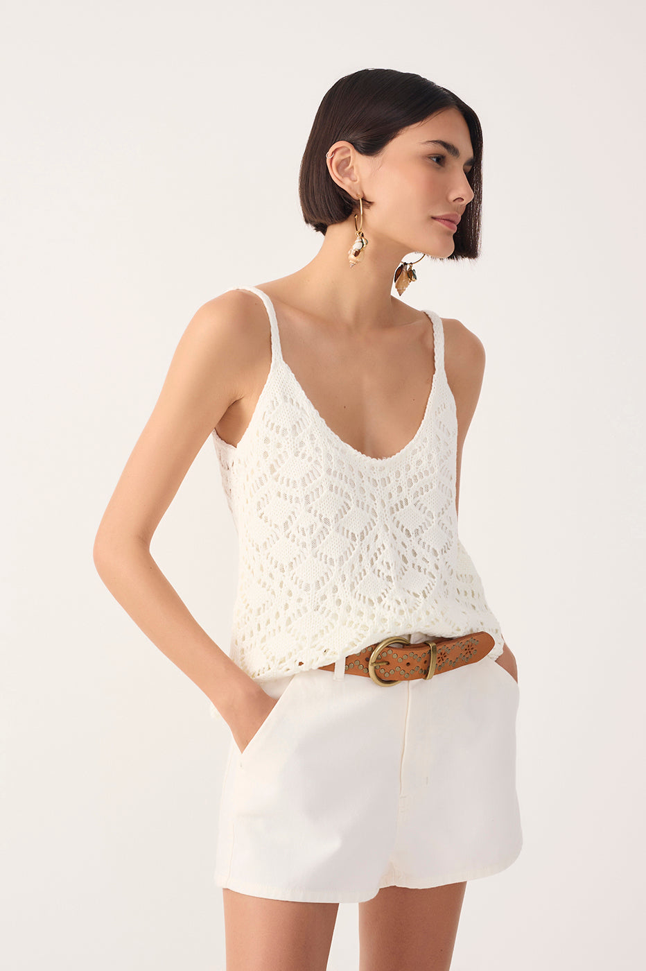 Off-White Thin Straps Sleeveless Tricot Blouse