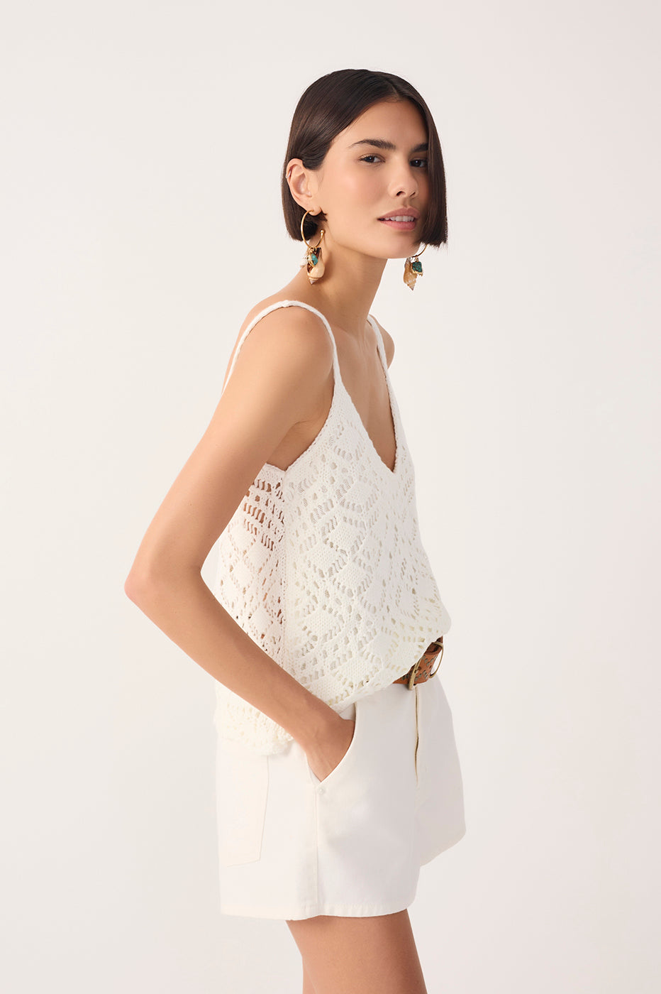 Off-White Thin Straps Sleeveless Tricot Blouse