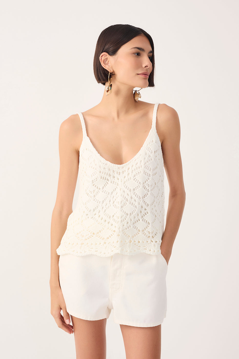 Off-White Thin Straps Sleeveless Tricot Blouse