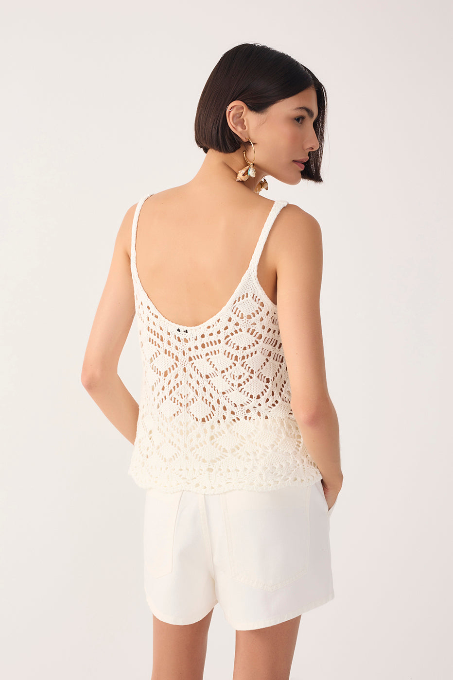 Off-White Thin Straps Sleeveless Tricot Blouse