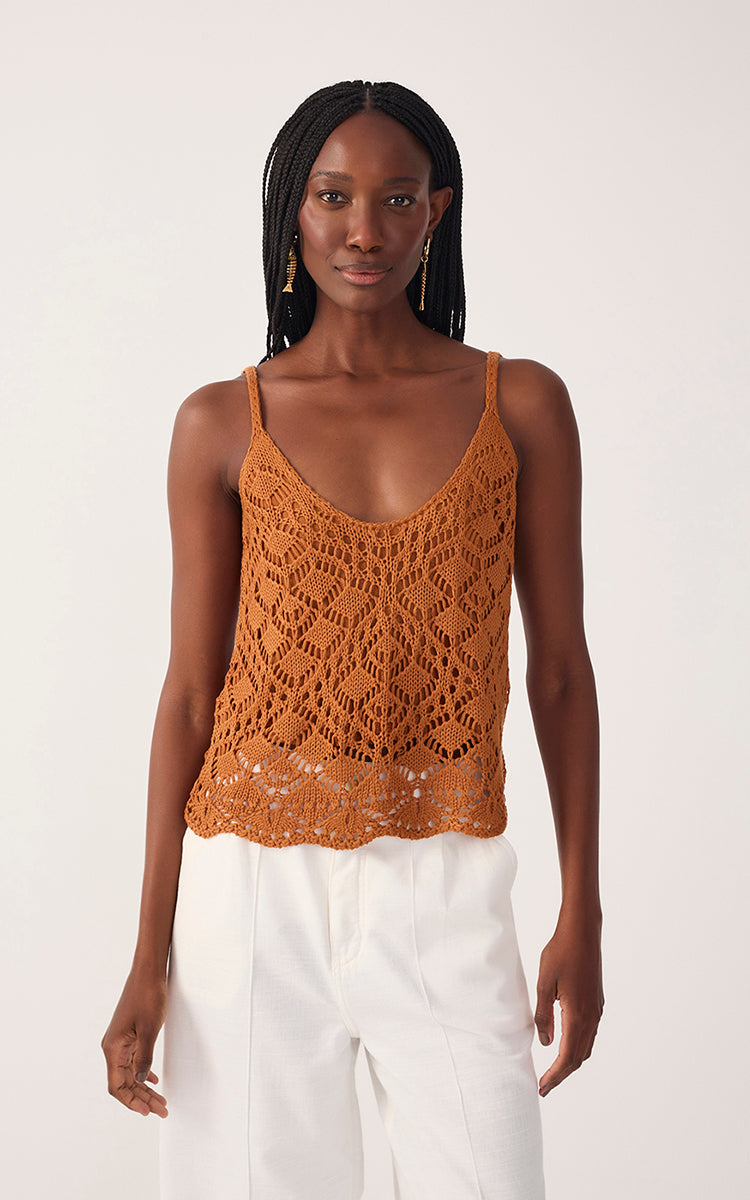 Brown Thin Straps Sleeveless Tricot Blouse