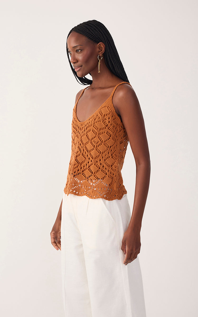 Brown Thin Straps Sleeveless Tricot Blouse