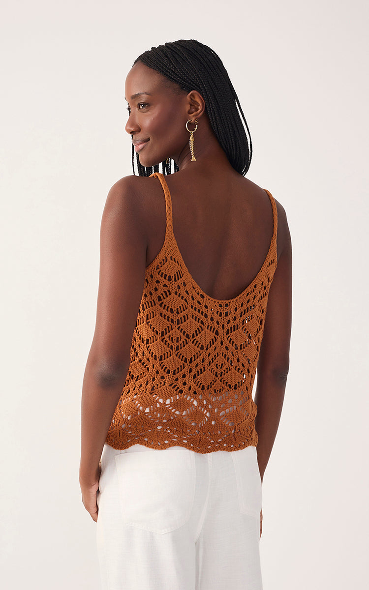 Brown Thin Straps Sleeveless Tricot Blouse