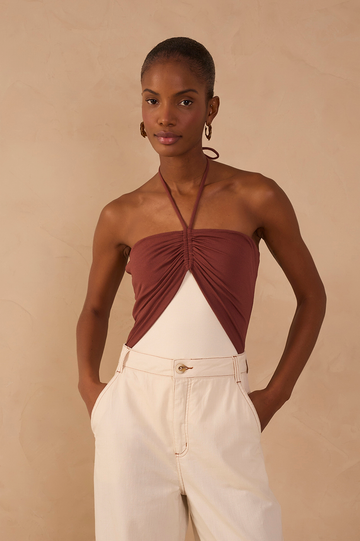 Bicolor Crepe Knit Bodysuit